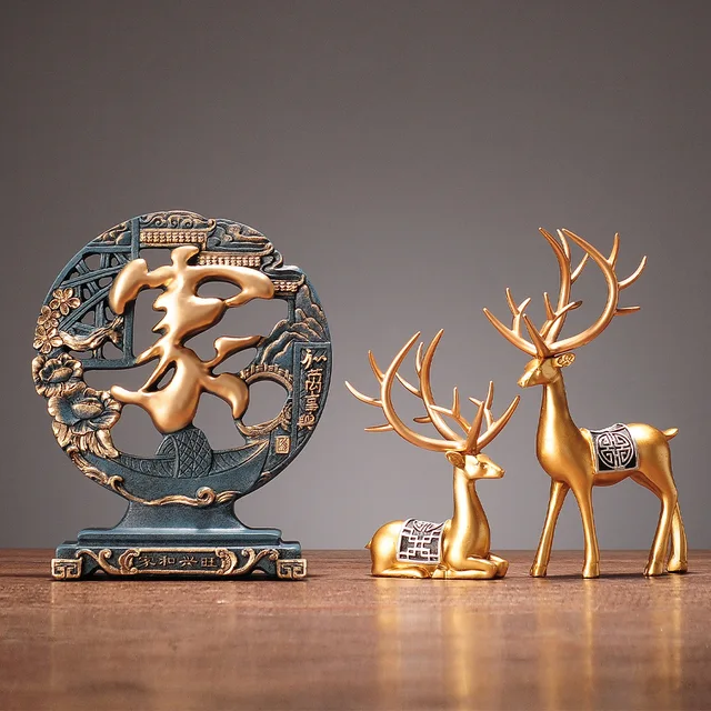 (3Pcs) Deer Decoration Chinese Style Living Room Display Housewarming Gifts Living Room TV Cabinet Decorations 1