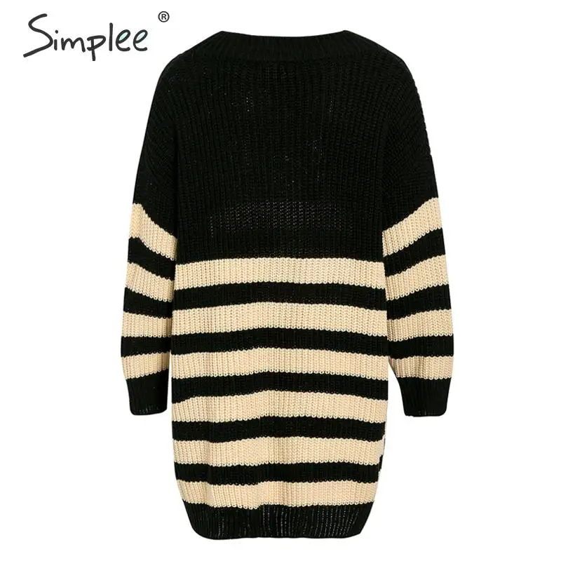 Simplee Женский вязаный пуловер в полоску больших размеров свитер на осень и зиму