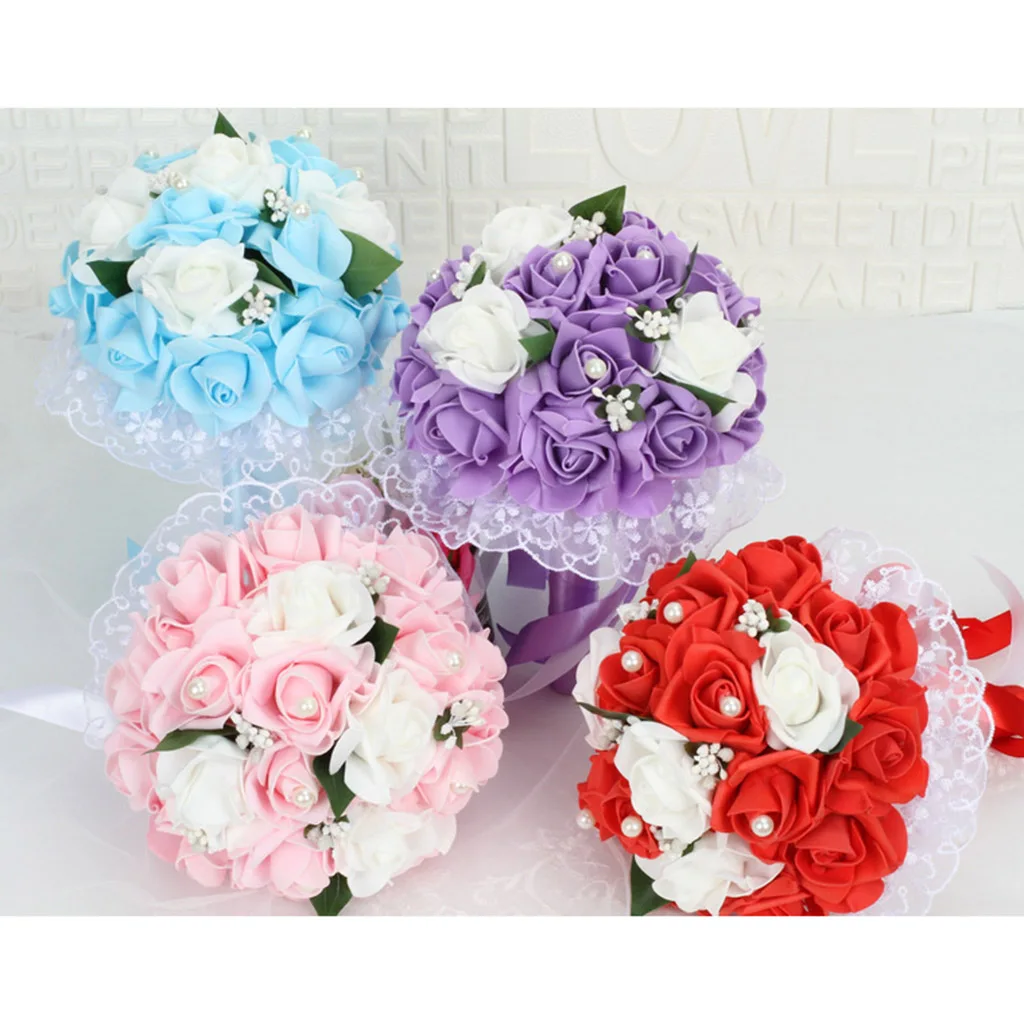

Artificial Bridal Bouquet Bride Bridesmaid Flower Bouquet With Pearls