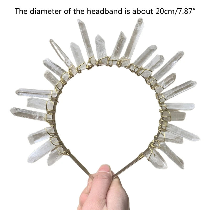 

Quartz Crystal Crown Handmade Head Hoop Luxury Head Accessory Gothic Baroque Vintage Headwear for Parties Festivals