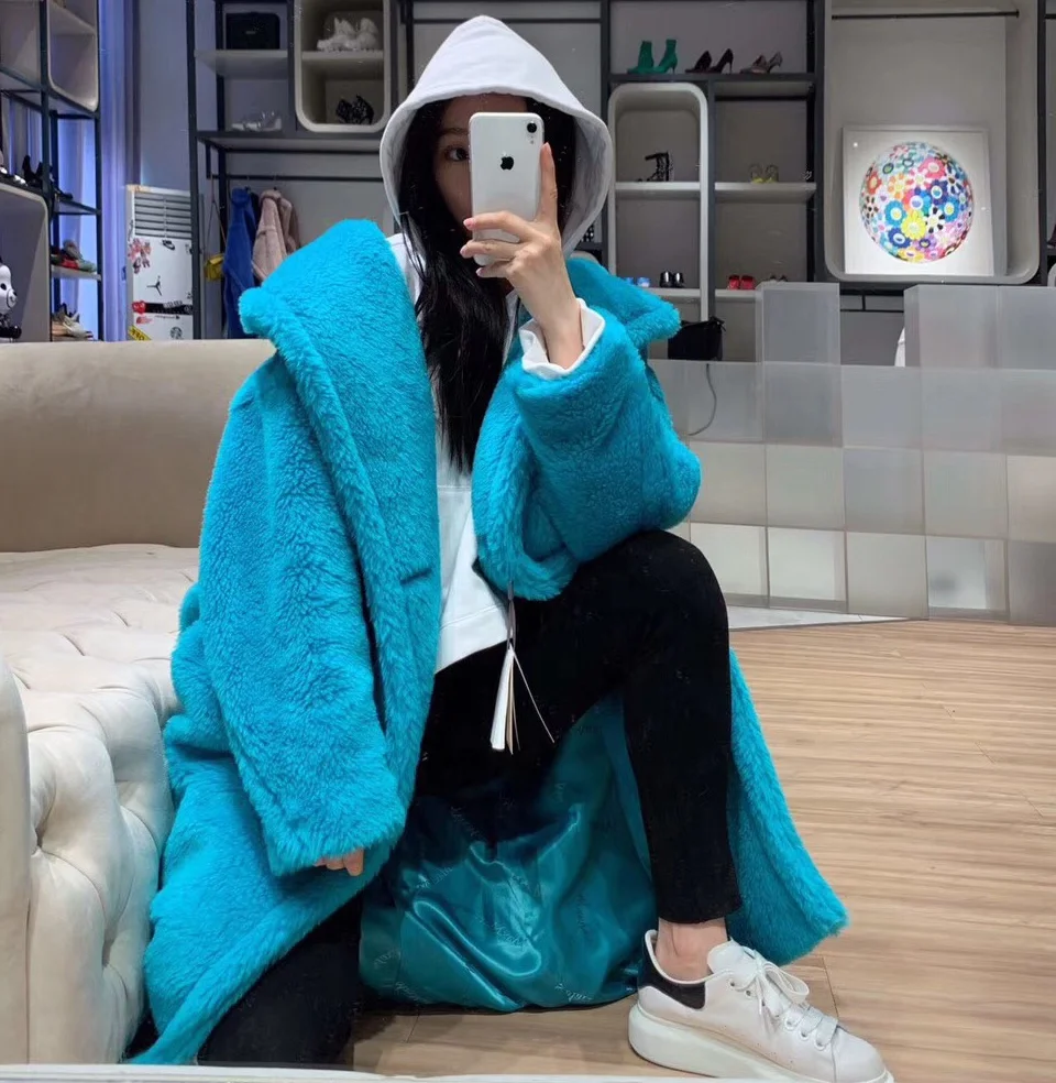 Instagram популярная зимняя верхняя одежда, зимнее пальто, настоящая оторочка из овечьей шерсти, пальто для женщин