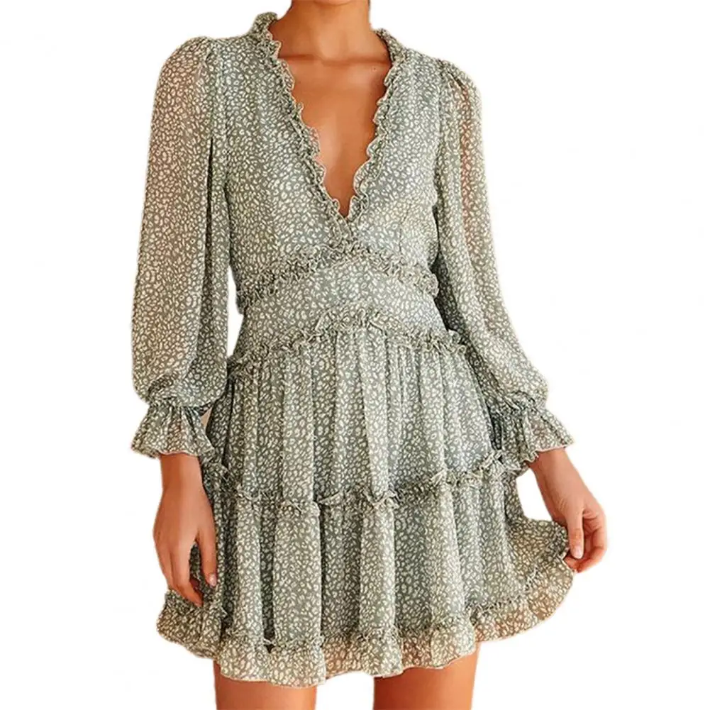 

Сексуальное женское платье с открытой спиной Цветочный принт сексуальное нижнее белье с глубоким v-образным вырезом с рюшами и длинными рук...