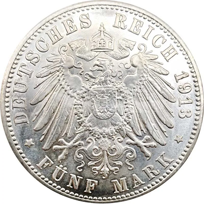 1913 немецкая Монета КОПИЯ Баден 5 Марка монеты копия медаль коллекционные