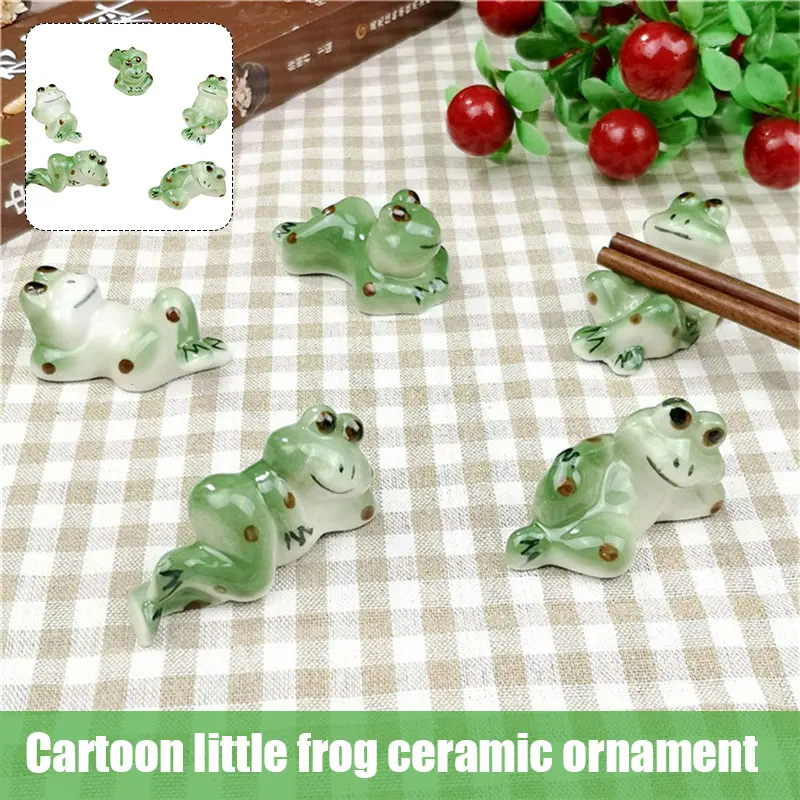 Набор 5 анимационной посуды отдыха Симпатичные керамические держатели для палочек Лягушка стол орнамент для ложки, вилки, кисти XKW.