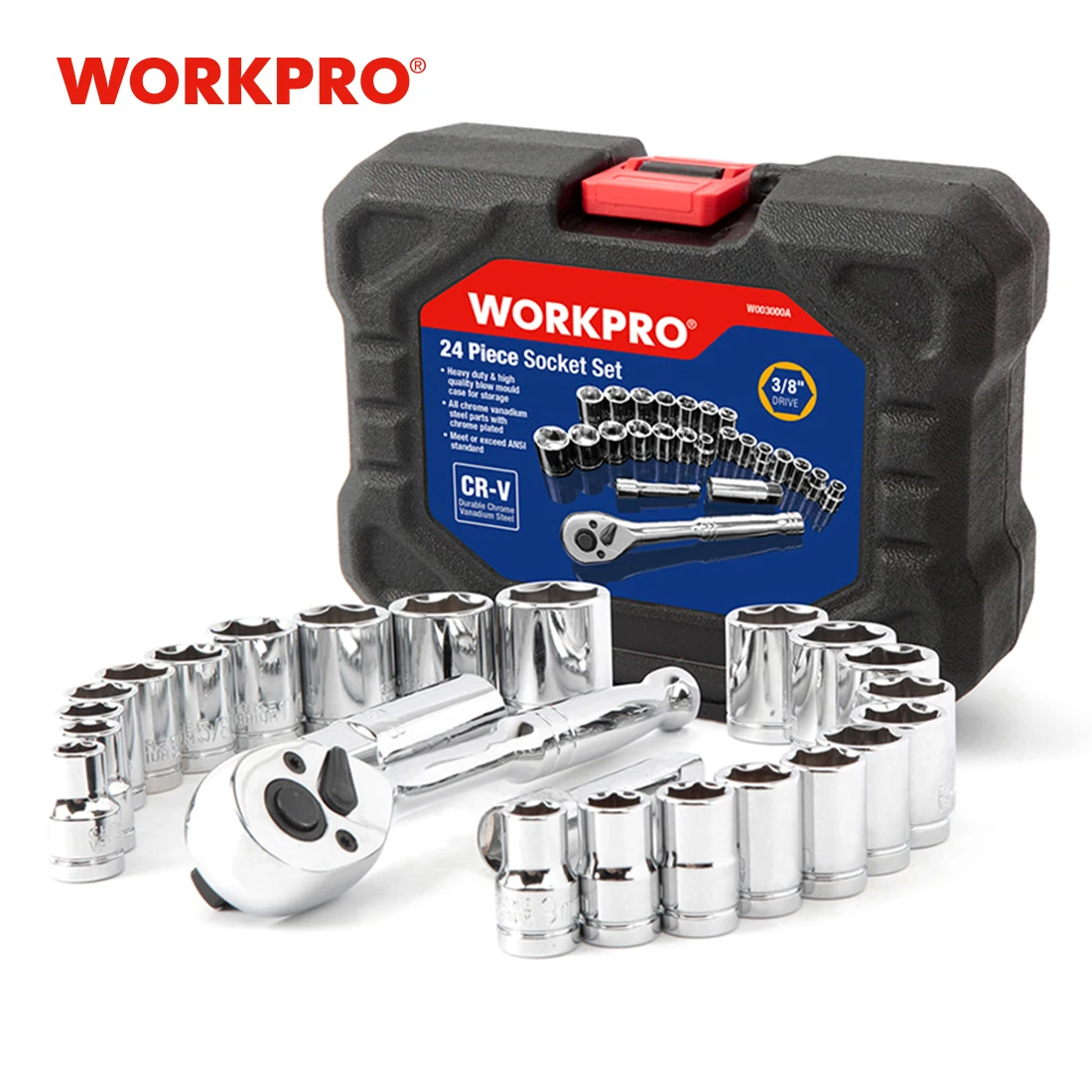 WORKPRO 24PCS Tool Set Wrench Socket Set 3/8