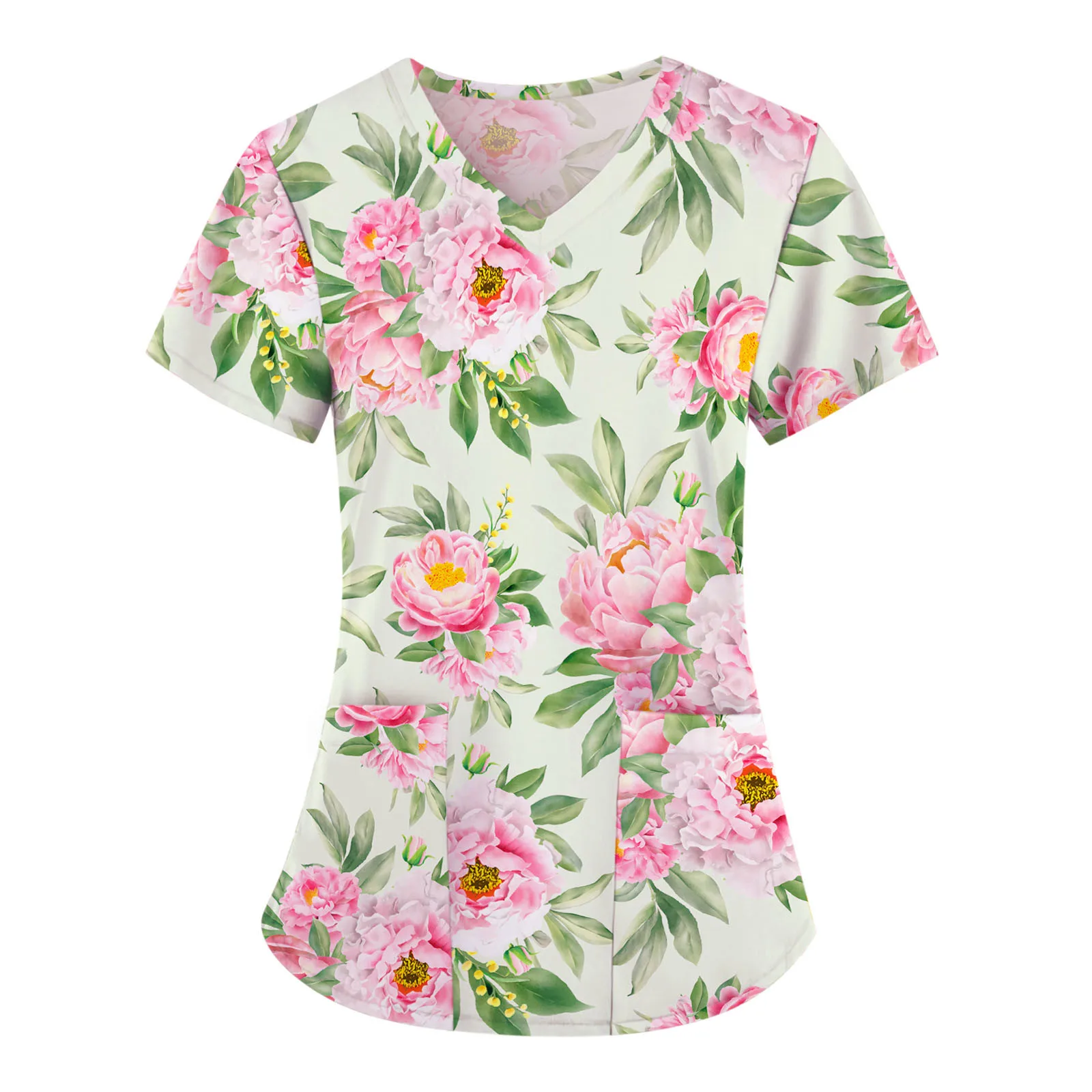 Женская блузка с коротким рукавом V-образным вырезом и цветочным принтом - купить