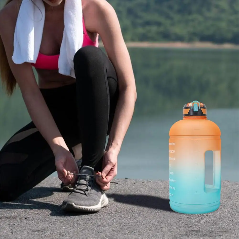 

1 Gallon/128OZ Drinking Sports Water Bottle With Time Marker Leakproof Motivational Fitness Gym Drinkware 3.8L Kettle