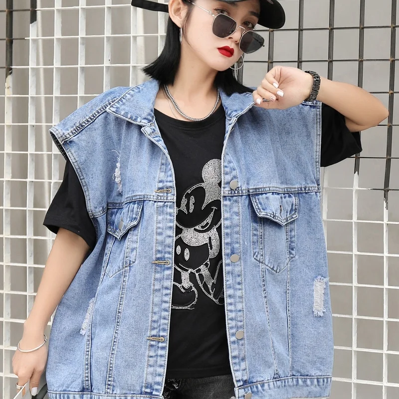 

Spring and Autumn New Large Size Denim Waistcoat Women's Loose Korean Waistcoat Jacket Wild Waistcoat Trend