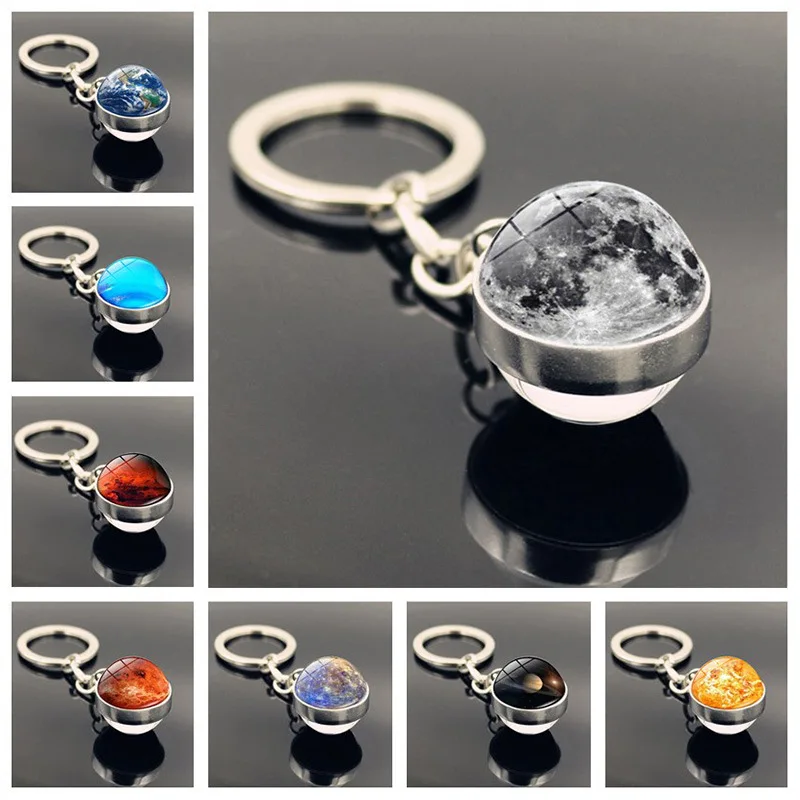 

Solar System Milky Way Nebula Double-sided Glass Ball Keychain Moon Earth Mars Pendant Key Chain Jewelry for Women Girls