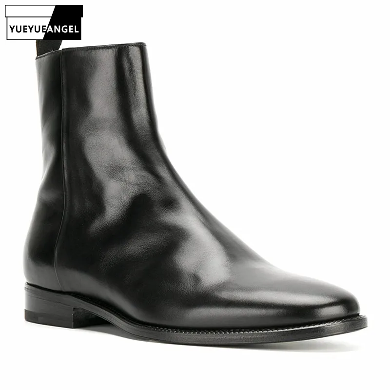 

Зимние мужские ботинки для верховой езды из натуральной кожи с острым носком, деловые повседневные кожаные ботильоны на молнии, роскошные м...