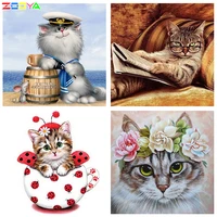 zooya needlework diamond painting wall sticker full drill the diamond embroidery mosaic pattern cat on the sea mouse casks r373