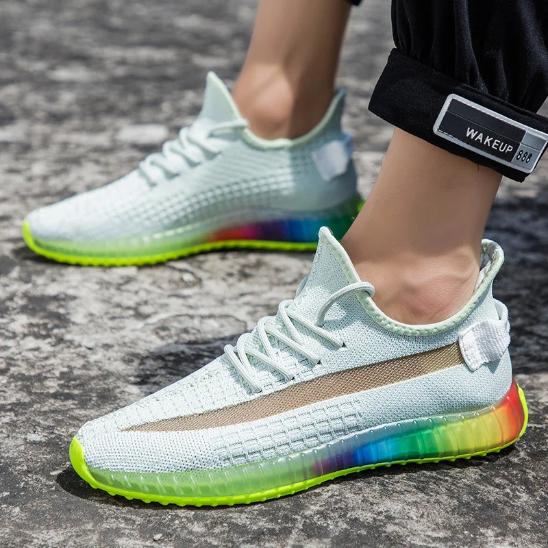 2019 Transparent Magic Color Bottom Coconut Shoes Woven Mesh Breathable Sports Men's Lightweight Fashion Sneakers Zapatos | Обувь