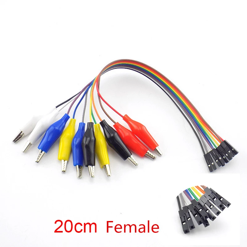 20cm famale 20 Вт, 30 см 10pin двухконфорочная вафельница для защищенный зажим «крокодил» перемычку мужской женский зажимы типа «крокодил»(Тесты привести Перемычка линия кабель набор «сделай сам» для подключения - Цвет: 20cm famale