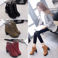 2021 new womens shoes leather womens winter high boots lace up non slip women ankle boots fashion buckle female shoes