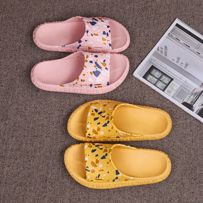 

Slippers Casual Room Shoes Low Slides Luxury Massage Hoof Heels Rome Fashion Basic PU Graffiti Fabric Camouflage Rubber Home Sli