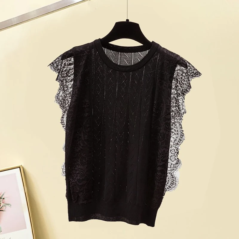 

Thin Lace Hollow Out Summer women Tops korea clothes vintage Knitted Sleeveless Tank Top Female vetement femme Camisas Mujer