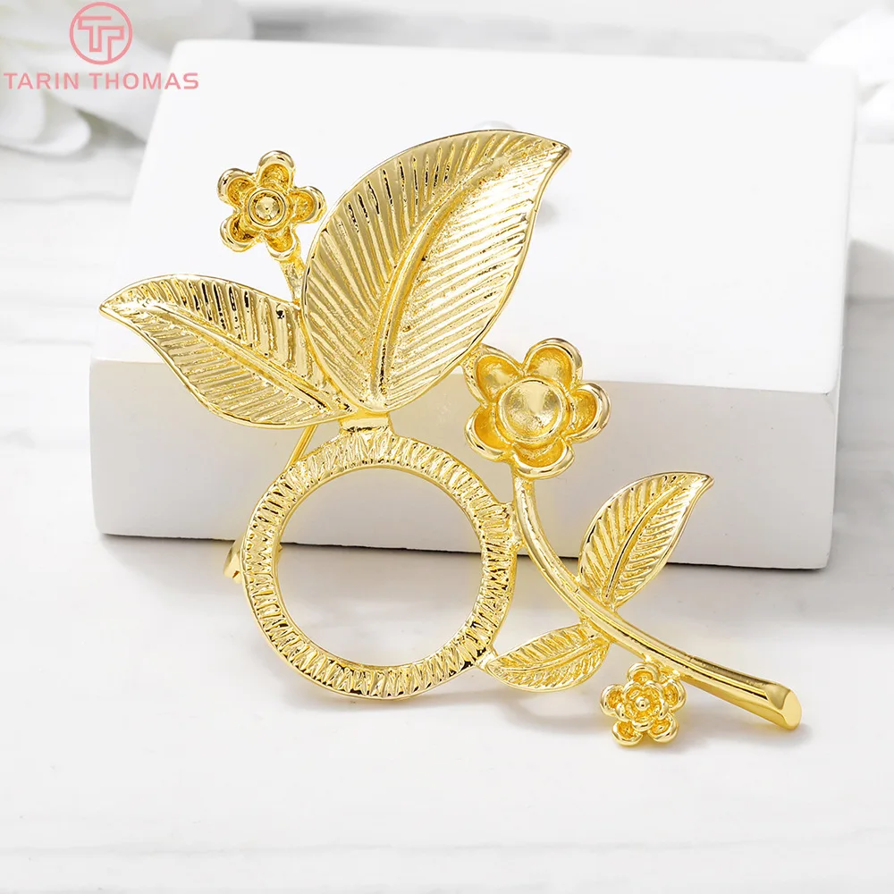 

2PCS 46x63MM 24K Gold Color Plated Brass Flower Leaf Leaves Brooch High Quality DIY Jewelry Making Findings Accessories