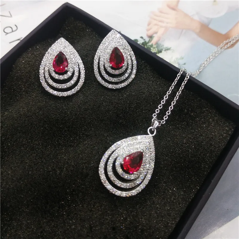 Серьги подвески в форме цветка и груши с фианитом|drop set|jewelry sets flowersjewelry earrings |