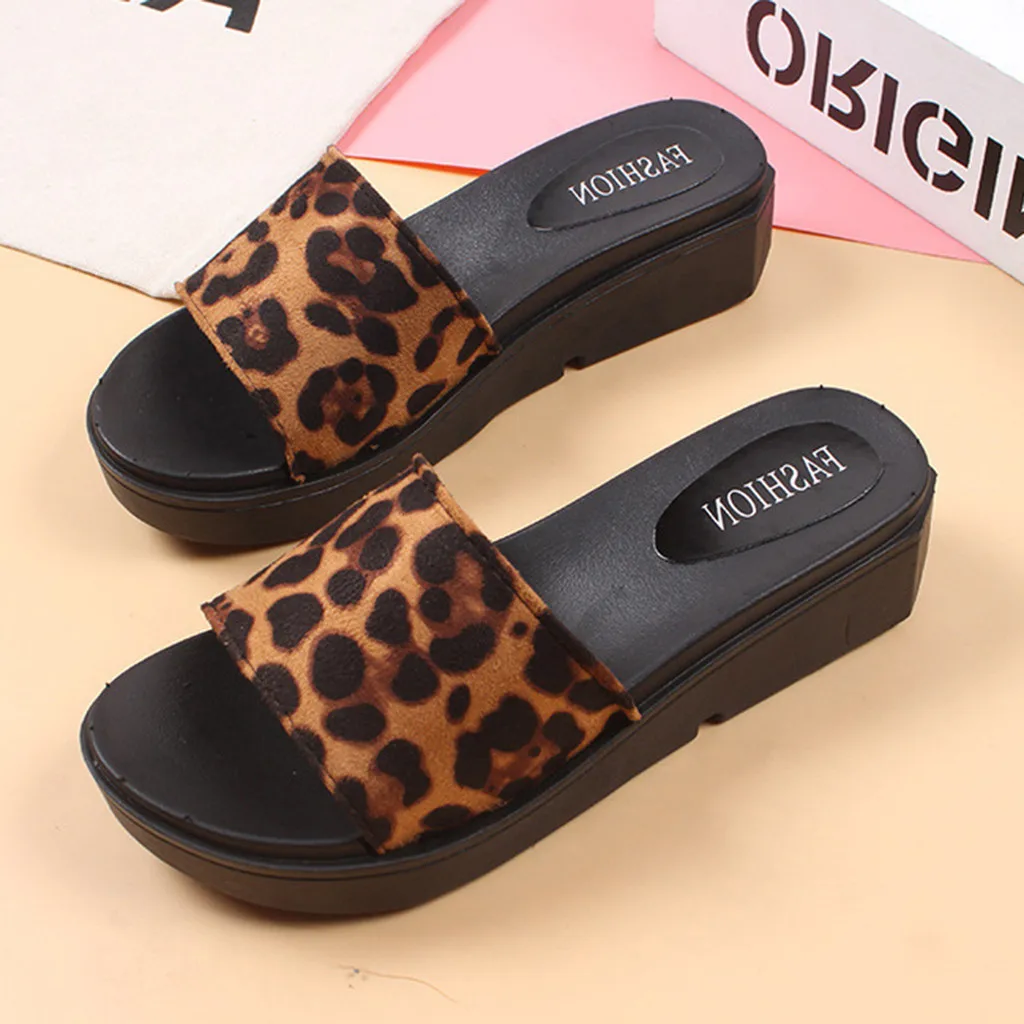 SAGACE Cute Slippers Women Leopard Print Non-Slip Beach 2020 Summer Indoor Bathroom Outdoor Wedge | Спорт и развлечения
