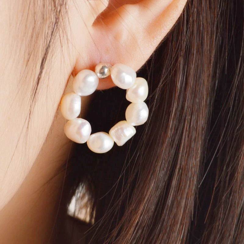 Женские серьги гвоздики с натуральным пресноводным жемчугом ASHIQI ювелирные