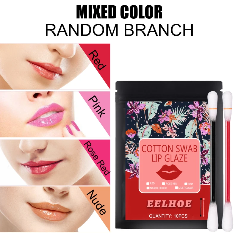 

Eelhoe 10pcs Cotton Swab Lipstick Portable Lip Stain Waterproof Long Lasting Non-fading Lip Glaze Cigarette Tube Lipstick Makeup
