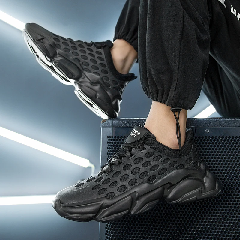 

Spring Male Shoes High Quality Sports Shoes Men's Trend Fashion Jogging Shoes Comfortable Lace-up Soft Bottom Rubber Hollow Out