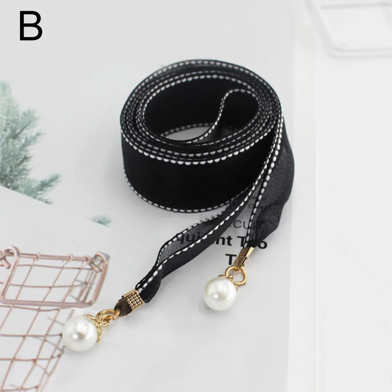 

2021 Fashion Women Lace Hollow Girdle Thin Pearl Belt Rope For Dresses Tassel Waistband Belt Knot Decorated Narrow Ribbon