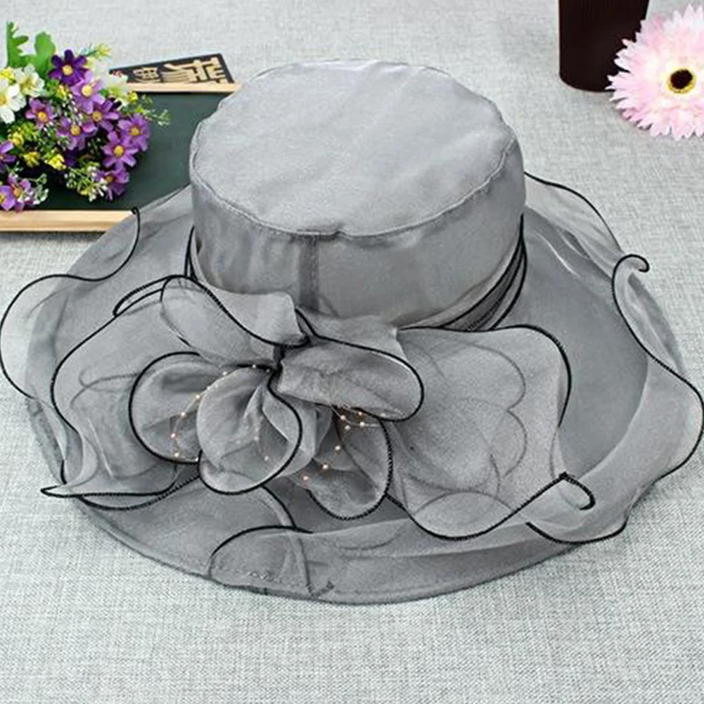 

2019 100% Brand New & High Quality 1 Pcs Hat Elegant Lady Wide Brim Kentucky Derby Sun Hat Women Wedding Tea Party Church Cap