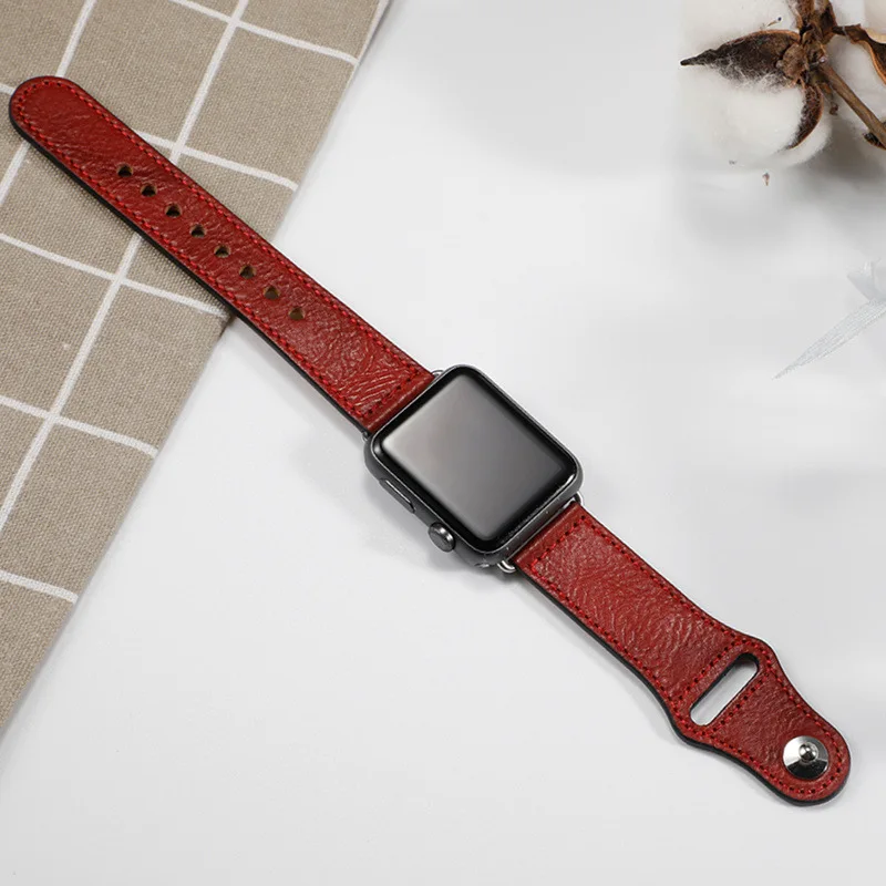 dark red Кожаный ремешок для Apple watch 44 мм 40 мм iWatch 42 мм 38 мм браслет для часов из натуральной кожи Apple watch 5 4 3 21 - Цвет ремешка: dark red