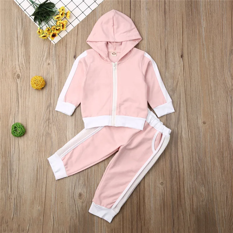 Куртка на молнии с длинным рукавом и штаны для девочек хлопковый однотонный