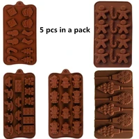 5 pieces christmas chocolate cookie mold praline biscuit silicone baking tools mold jelly pudding cake ice mold
