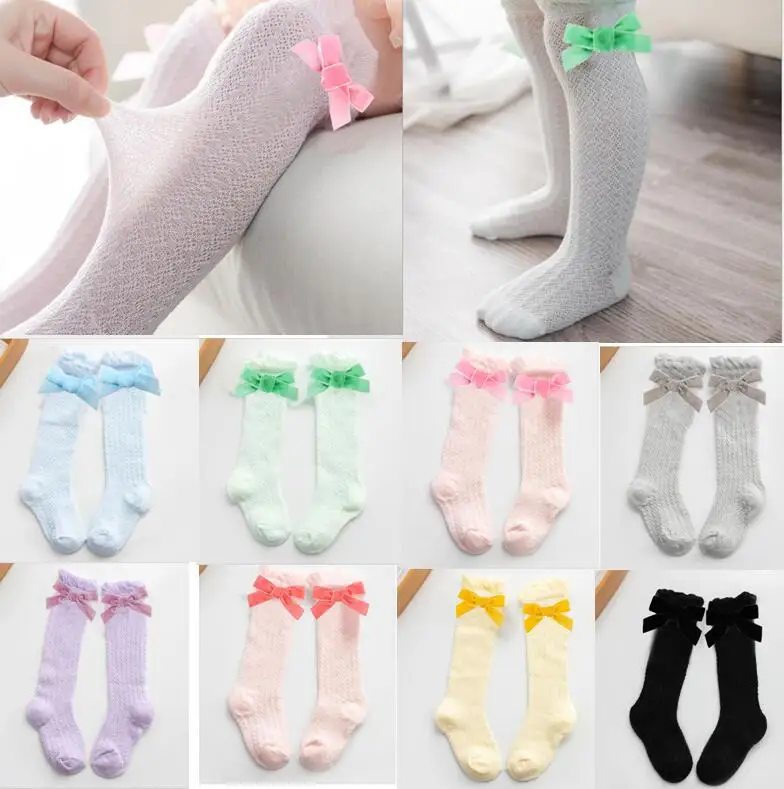 Платье из вельвета с бантами носки для маленьких девочек хлопковые Дышащие