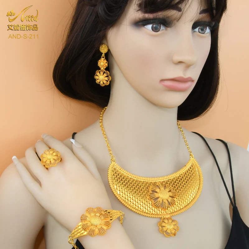 

Luxury Necklace Jewelry Set Dubai Plated Bridal Earring Set Wedding Ladies Jewellery African Bijoux Party Gifts Women's Jewelery