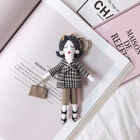 fashion girl heart doll keychain creative real mink fur keychain pompom bag luxury car pendant bag pendant