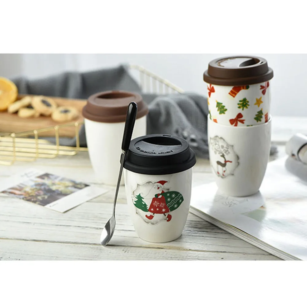380ML Ceramics Mug Christmas Coffee Without Handle Thicken Fashion Tea Cup with Silicone Lid (Christmas Gifts) | Дом и сад