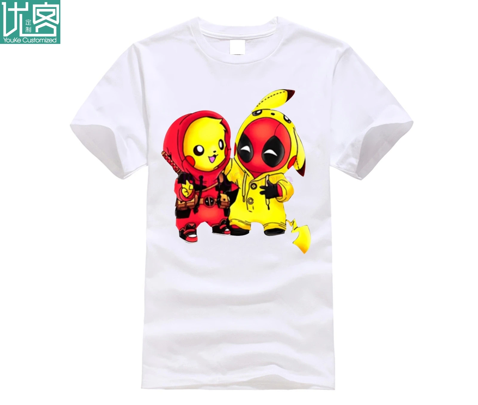 Мужская хлопковая футболка с коротким рукавом летняя принтом Pika Chu Deadpool 2019 -