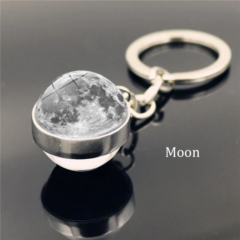 Moon2 Брелок для ключей с солнечной системой планета галактика Туманность космический брелок луна земля солнце Марс художественное изображение двусторонний стеклянный шар автомобильный брелок - Цвет: Moon2