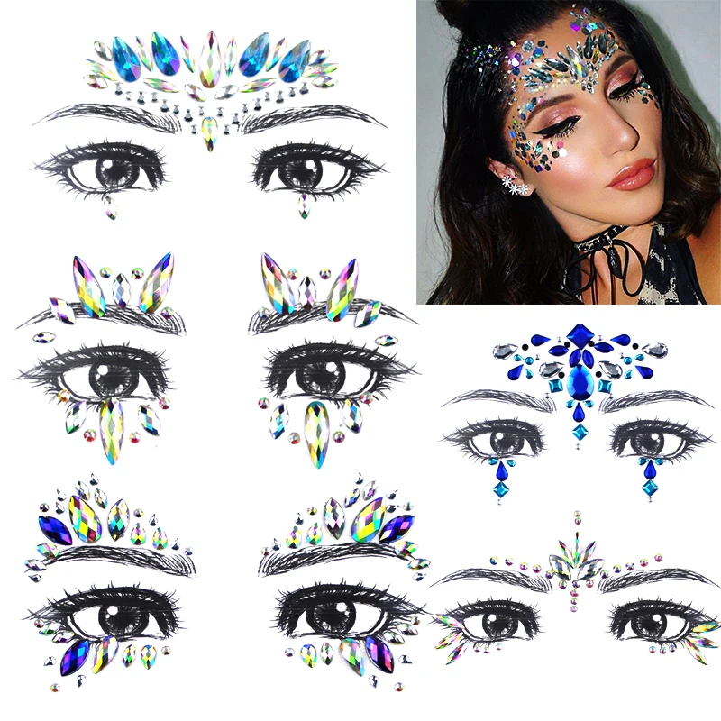 

1pcs DIY Eyebrow Body Art Adhesive Face Jewels Gems Crystal Glitter Jewel Temporary Tattoo Sticker Makeup Flash Kpop Idol Tattoo
