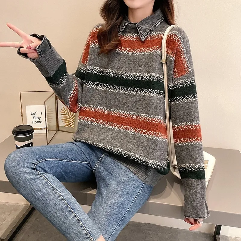 

Autumn Winter Sweater Women Knitted Fashion Loose Casual Warm Sweaters Solid Color Long Sleeve Plus Size Warm Ladies Pullover