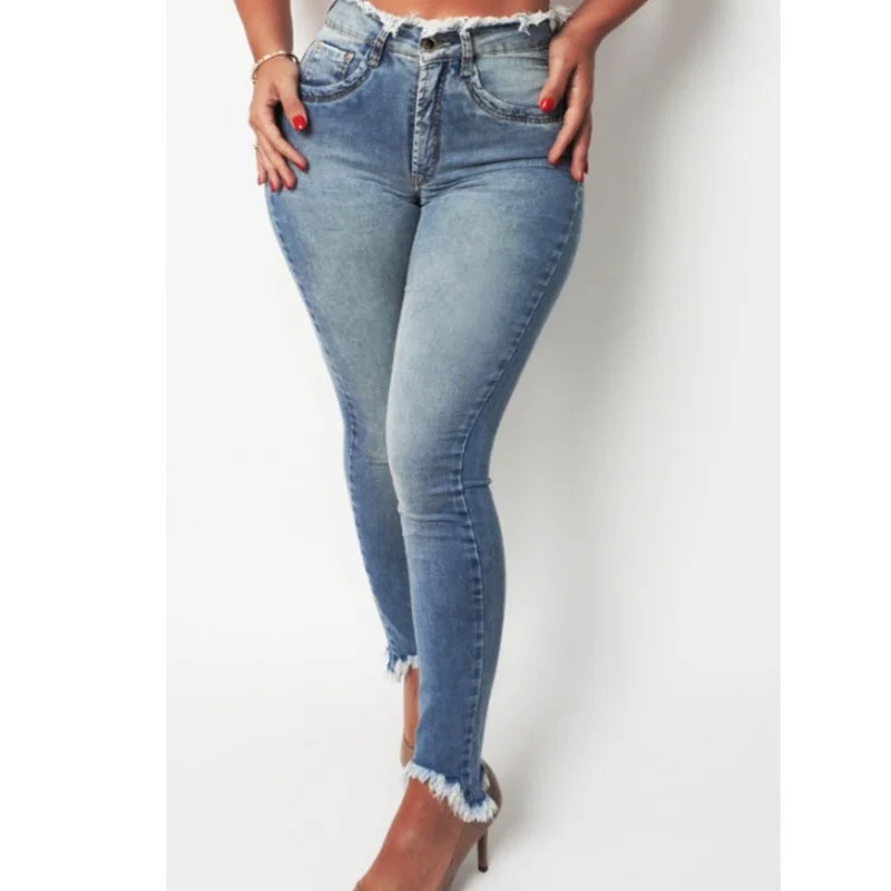 

Fashion Women's Jeans New Autumn Casual Hot-selling High Street Clothing High-waisted Light Color Washed Slim Jeans