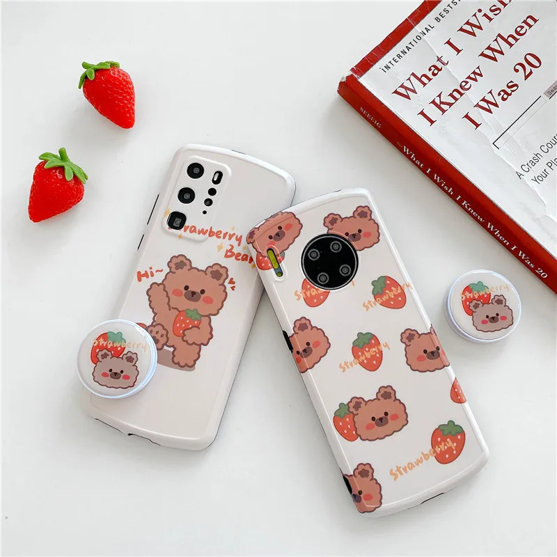 Милый чехол для телефона с рисунком медведя клубники Huawei P 30 40 Pro Nova 5 6 7 Mate Honor V