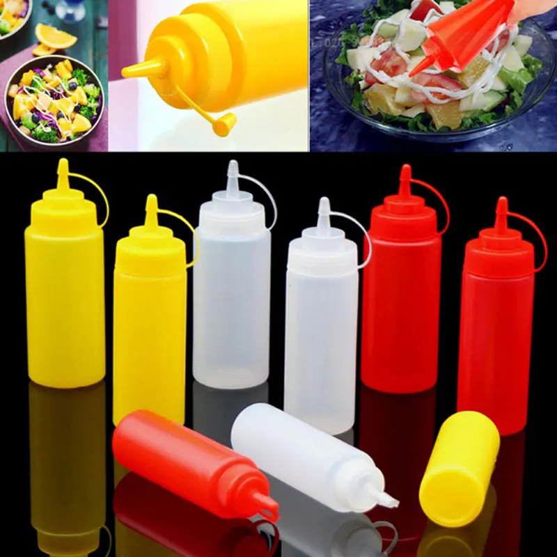 

1pcs Red/white/yellow Kitchen Plastic Squeeze Liquid Bottle Condiment Dispenser for Ketchup Cruet Salad Sauce Oil Seasoning pot
