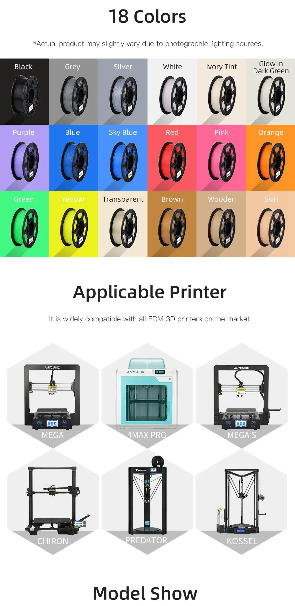 ANYCUBIC PLA Филамент 1,75 мм пластик для 3d принтера 1 кг/рулон аккуратная катушка без запутывания печати гладкий материал для печати
