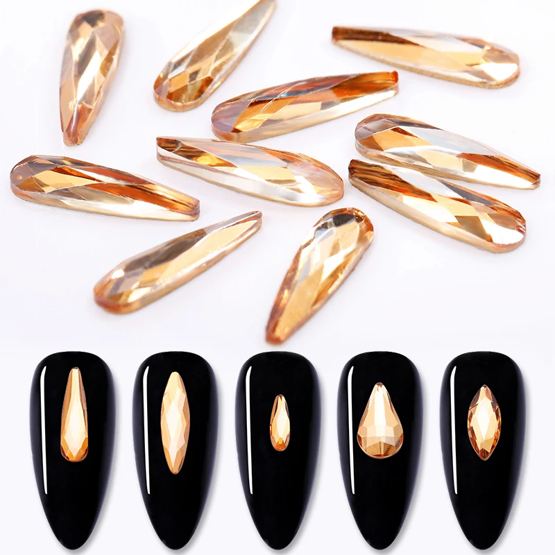 10 шт. стразы для дизайна ногтей золотого цвета шампанского плоские задники