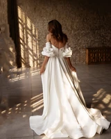 boho luxury wedding dress 2021 sweetheart puff sleeve backless lace up sweep train beading sexy bride gown satin robe de mari%c3%a9e
