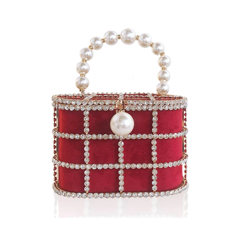 

Diamonds Preal Basket Evening Bags Women Famous Brand Hollow Out Beaded Metallic Cage Clutch Handbags Ladies Dinner Party Purse