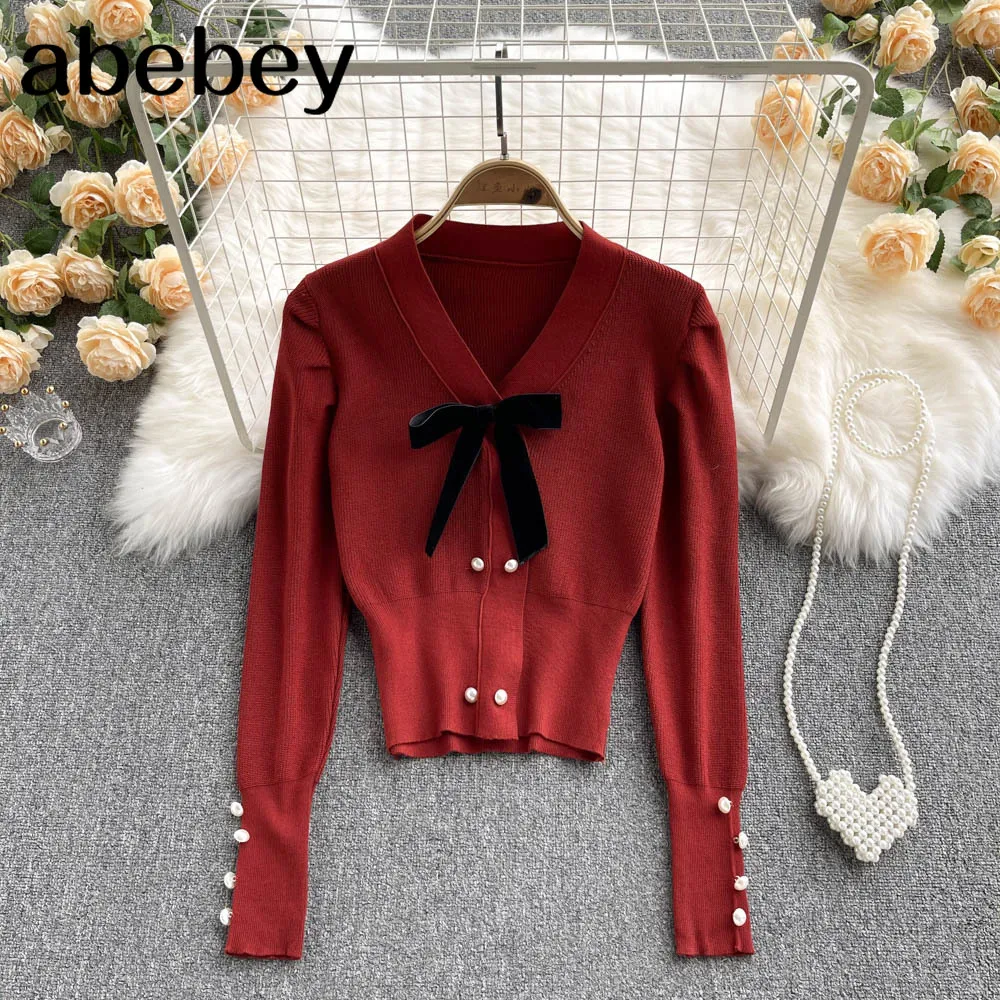 

Трикотажный свитер с длинным рукавом, V-образным вырезом и длинным рукавом