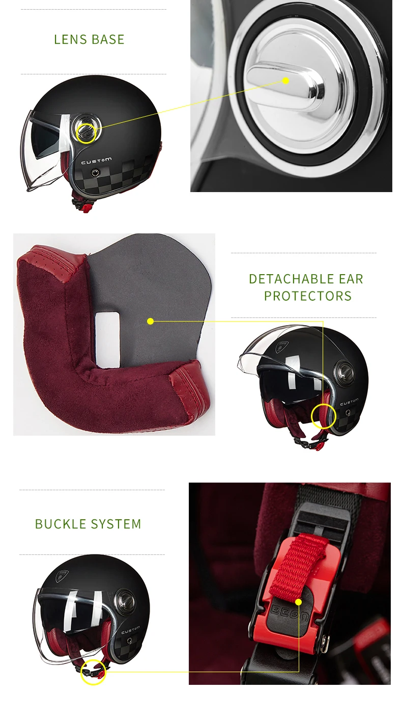 BEON B-108A moto rcycle шлем 3/4 с открытым лицом шлемы moto cross винтажный шлем moto casque Capacete Ретро шлем