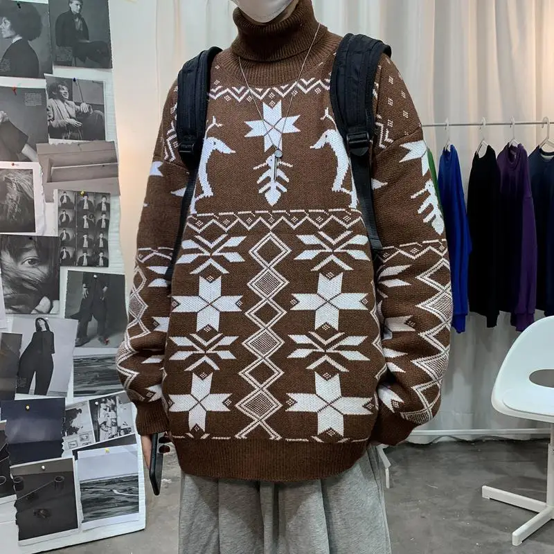 

Autumn / winter high neck sweater men's loose sweater with underlay sweater