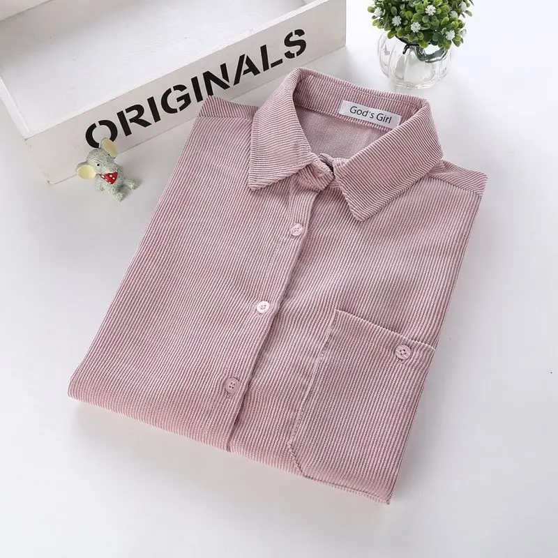 

Loose Corduroy Shirt Women's Autumn and Winter Long Sleeve Pocket Coat Blusas Ropa De Mujer